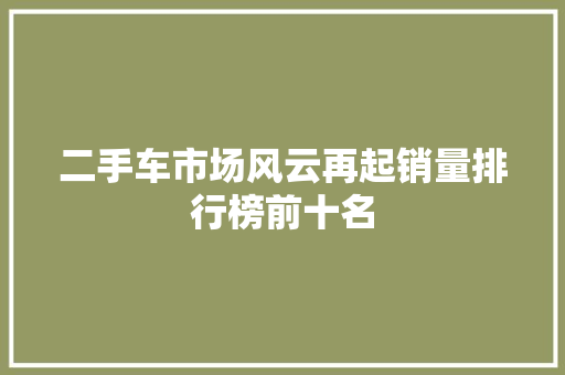 二手车市场风云再起销量排行榜前十名