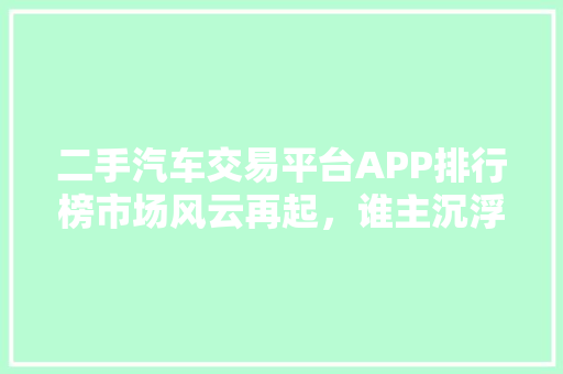 二手汽车交易平台APP排行榜市场风云再起，谁主沉浮