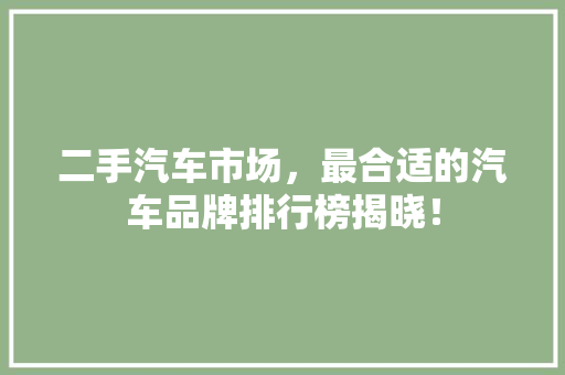 二手汽车市场，最合适的汽车品牌排行榜揭晓！