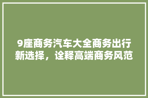 9座商务汽车大全商务出行新选择，诠释高端商务风范