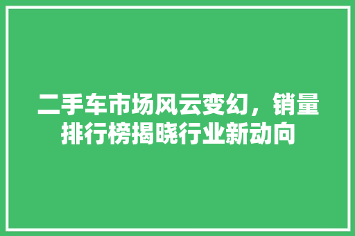 二手车市场风云变幻，销量排行榜揭晓行业新动向