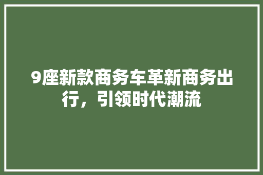 9座新款商务车革新商务出行，引领时代潮流