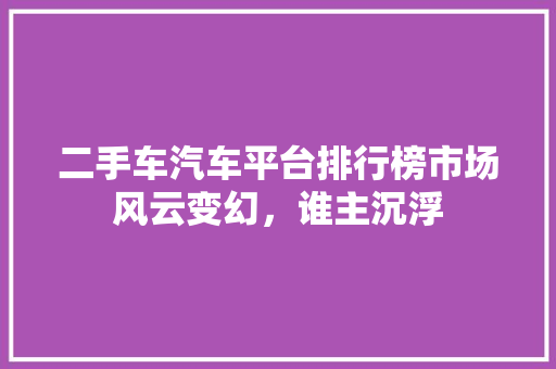 二手车汽车平台排行榜市场风云变幻，谁主沉浮