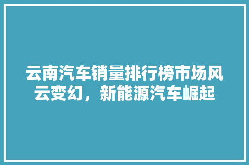 云南汽车销量排行榜市场风云变幻，新能源汽车崛起