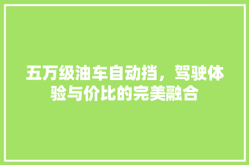 五万级油车自动挡，驾驶体验与价比的完美融合