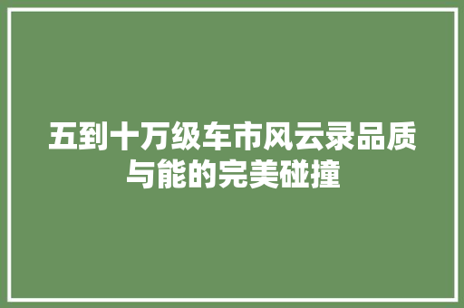 五到十万级车市风云录品质与能的完美碰撞