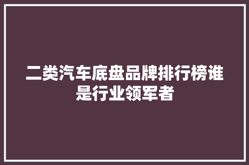 二类汽车底盘品牌排行榜谁是行业领军者