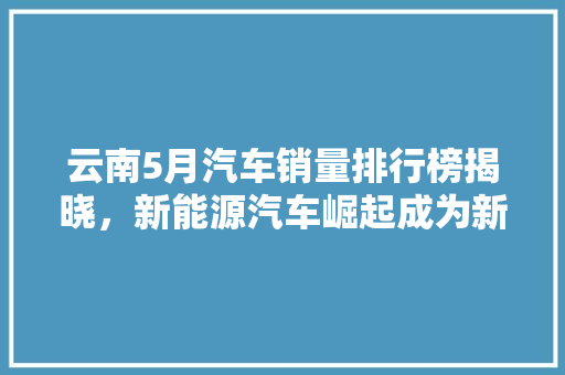 云南5月汽车销量排行榜揭晓，新能源汽车崛起成为新趋势
