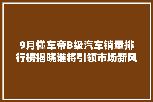9月懂车帝B级汽车销量排行榜揭晓谁将引领市场新风向