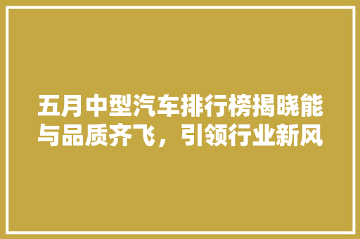五月中型汽车排行榜揭晓能与品质齐飞，引领行业新风向