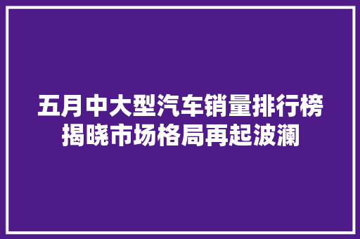 五月中大型汽车销量排行榜揭晓市场格局再起波澜