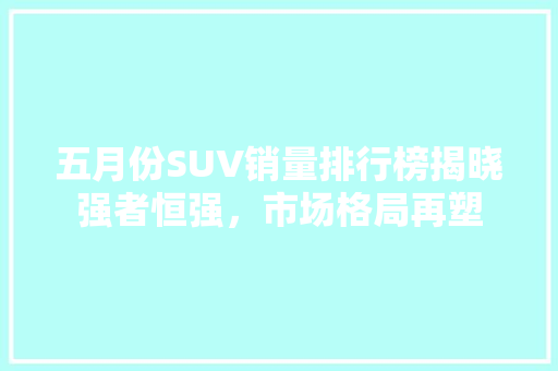 五月份SUV销量排行榜揭晓强者恒强，市场格局再塑