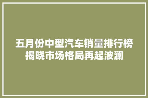 五月份中型汽车销量排行榜揭晓市场格局再起波澜