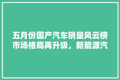 五月份国产汽车销量风云榜市场格局再升级，新能源汽车异军突起