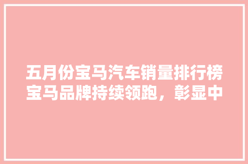 五月份宝马汽车销量排行榜宝马品牌持续领跑，彰显中国市场的强大潜力