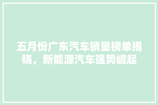 五月份广东汽车销量榜单揭晓，新能源汽车强势崛起
