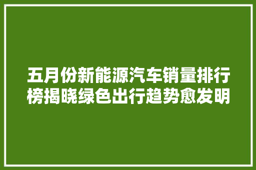 五月份新能源汽车销量排行榜揭晓绿色出行趋势愈发明显