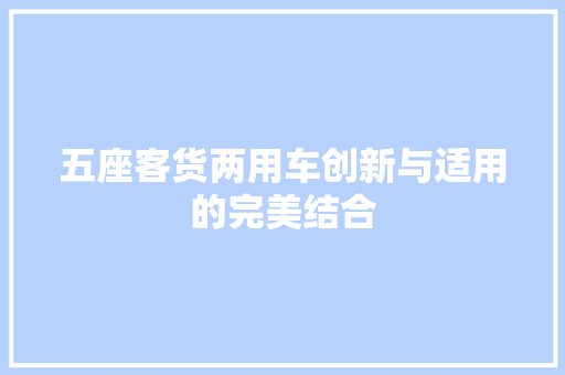 五座客货两用车创新与适用的完美结合