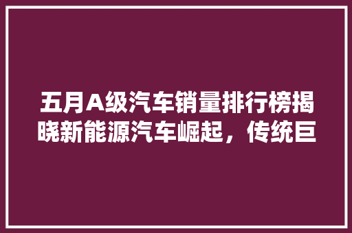 五月A级汽车销量排行榜揭晓新能源汽车崛起，传统巨头稳居前列