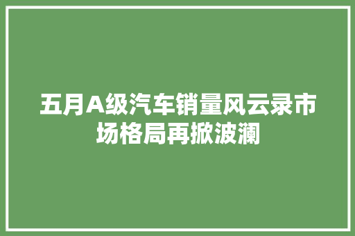 五月A级汽车销量风云录市场格局再掀波澜
