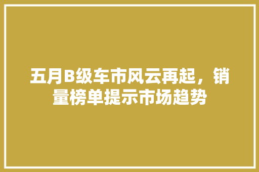 五月B级车市风云再起，销量榜单提示市场趋势