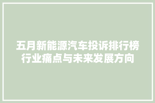 五月新能源汽车投诉排行榜行业痛点与未来发展方向