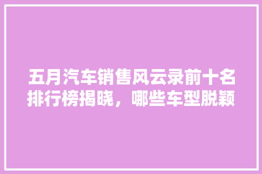 五月汽车销售风云录前十名排行榜揭晓，哪些车型脱颖而出
