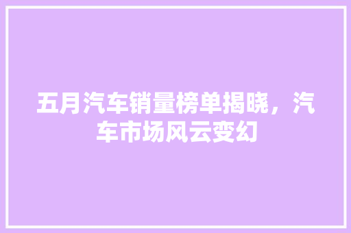 五月汽车销量榜单揭晓，汽车市场风云变幻