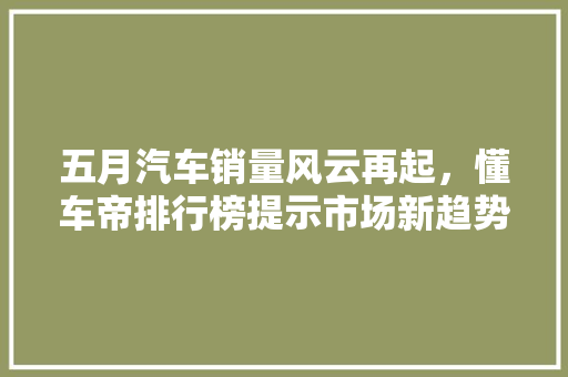 五月汽车销量风云再起，懂车帝排行榜提示市场新趋势