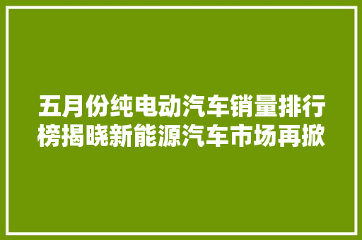 五月份纯电动汽车销量排行榜揭晓新能源汽车市场再掀热潮