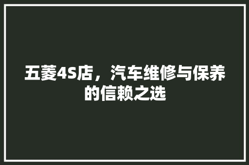 五菱4S店，汽车维修与保养的信赖之选