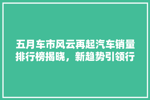 五月车市风云再起汽车销量排行榜揭晓，新趋势引领行业发展