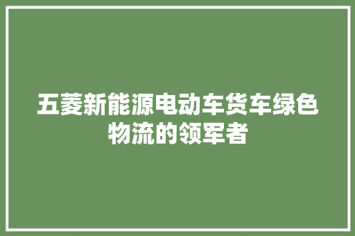 五菱新能源电动车货车绿色物流的领军者