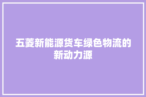 五菱新能源货车绿色物流的新动力源