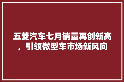 五菱汽车七月销量再创新高，引领微型车市场新风向