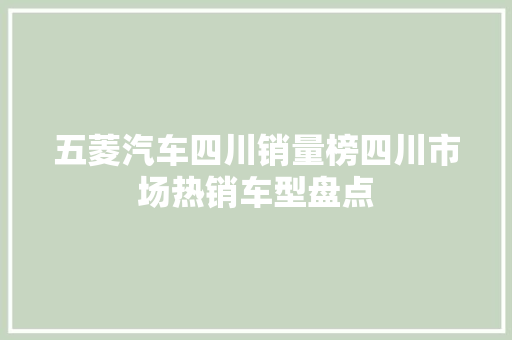 五菱汽车四川销量榜四川市场热销车型盘点