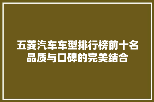 五菱汽车车型排行榜前十名品质与口碑的完美结合