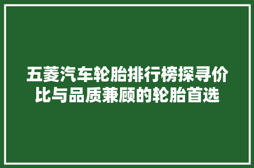 五菱汽车轮胎排行榜探寻价比与品质兼顾的轮胎首选