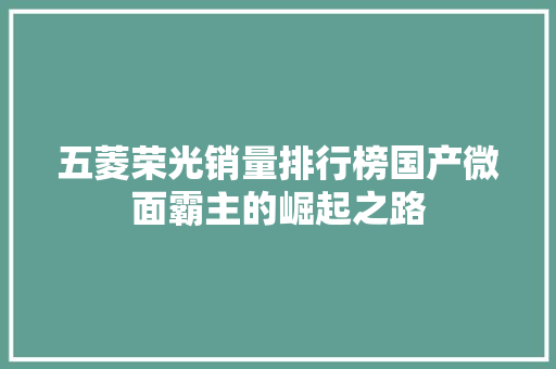 五菱荣光销量排行榜国产微面霸主的崛起之路