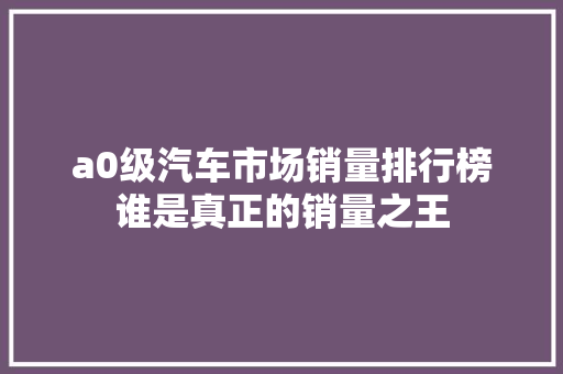 a0级汽车市场销量排行榜谁是真正的销量之王