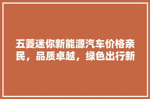 五菱迷你新能源汽车价格亲民，品质卓越，绿色出行新选择