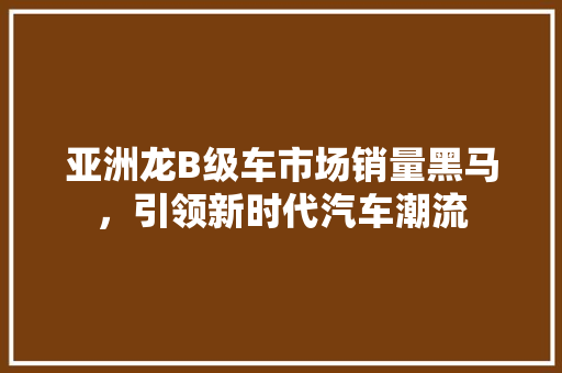 亚洲龙B级车市场销量黑马，引领新时代汽车潮流