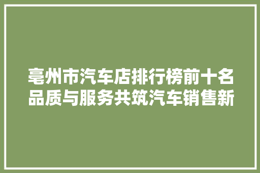 亳州市汽车店排行榜前十名品质与服务共筑汽车销售新篇章