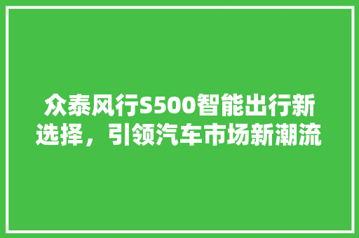 众泰风行S500智能出行新选择，引领汽车市场新潮流