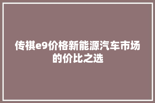 传祺e9价格新能源汽车市场的价比之选