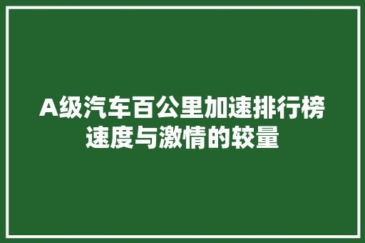 A级汽车百公里加速排行榜速度与激情的较量