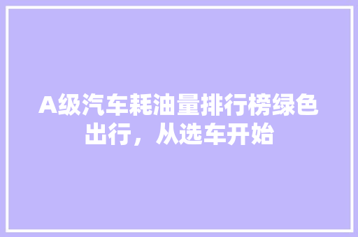A级汽车耗油量排行榜绿色出行，从选车开始