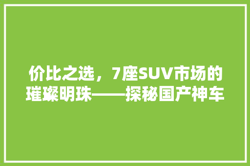价比之选，7座SUV市场的璀璨明珠——探秘国产神车
