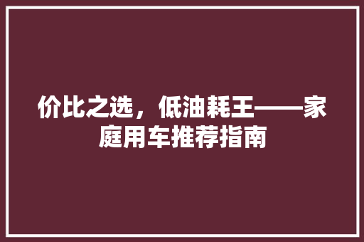 价比之选，低油耗王——家庭用车推荐指南