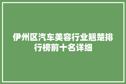 伊州区汽车美容行业翘楚排行榜前十名详细